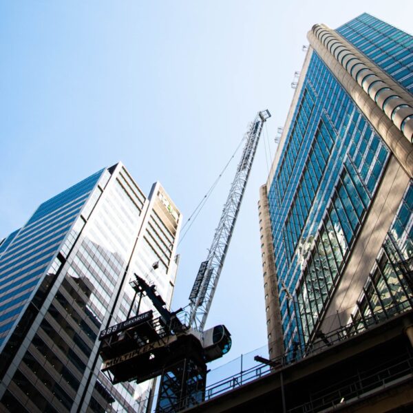 Buildings and a crane