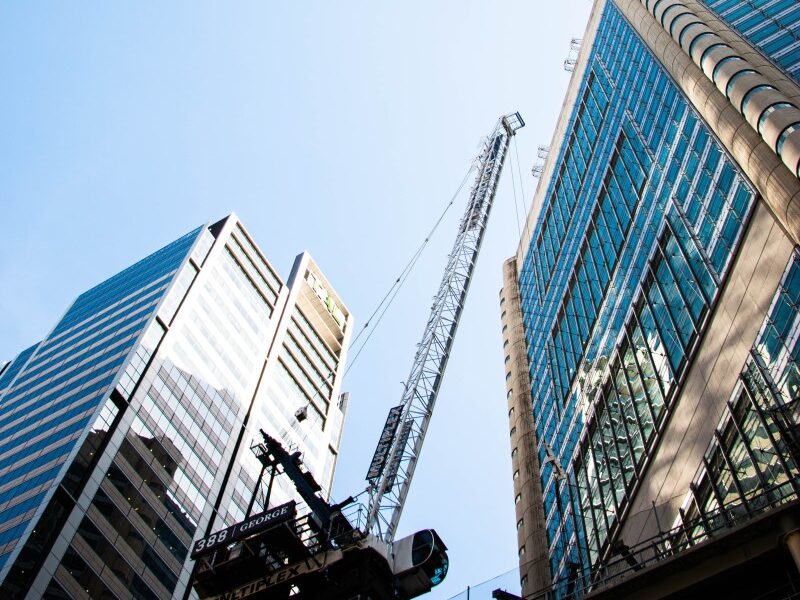 Buildings and a crane