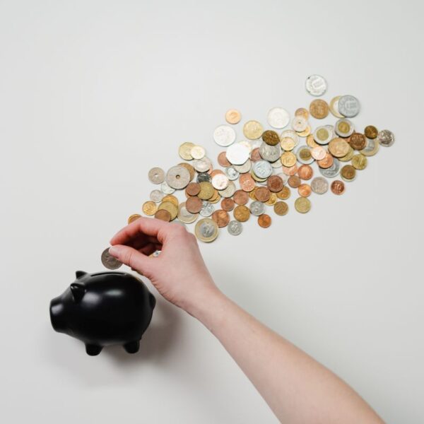 Piggy bank with coins